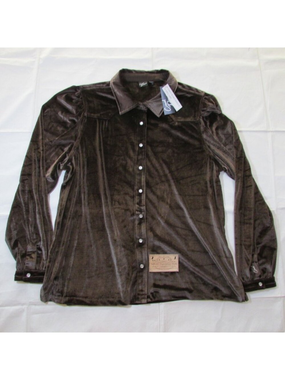 Cruel Denim Women's XXL Long Sleeve Velvet Velour Western Snap Shirt Brown